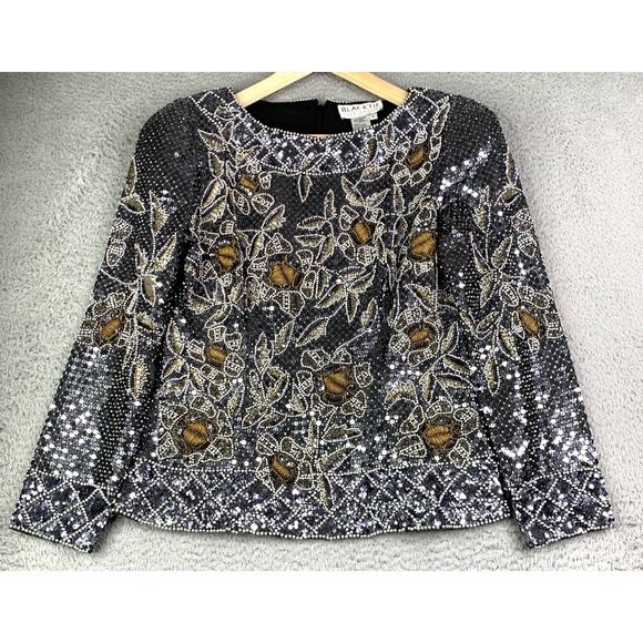Oleg Cassini Tops - Black Tie Oleg Cassini Top Womens Size 8 Beaded Vintage Longsleeve Beautiful
